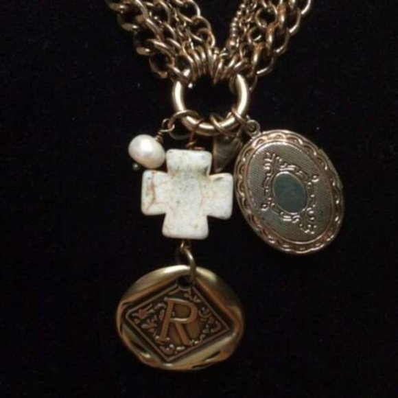 Designer Initial "R" Name Gold Tone Brass? Bracelet-Cross Necklace Jewelry - Picture 4 of 8